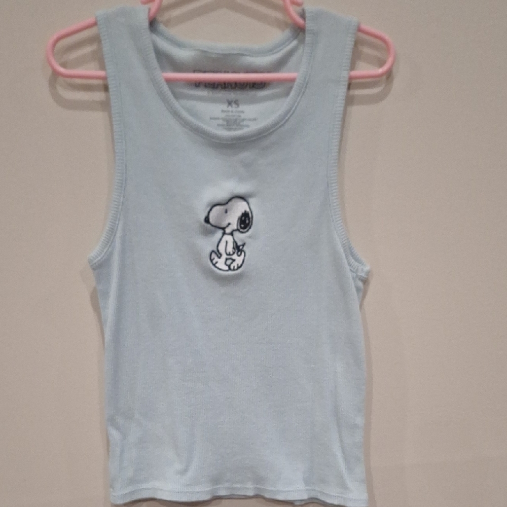 Women's XS Peanuts Light Blue Tank Top with Snoopy Embroidery